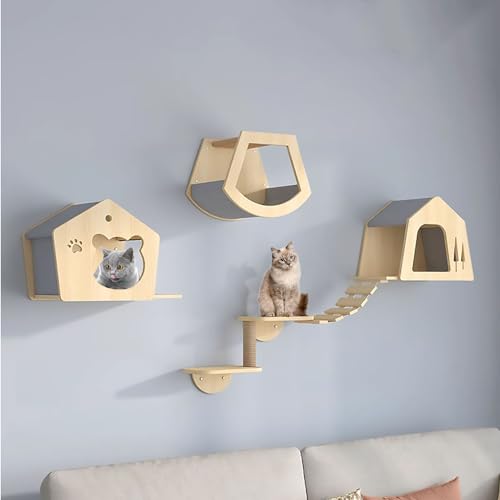 Kletterwand Katzen, Katzen Kletterwand DIY-Set, Kletterregale, Katzenregale, Inklusive Katzenkratzbaum, Verbindungsbrücke, Haus und Sprungplattform (Size : Style 3) von FATACO