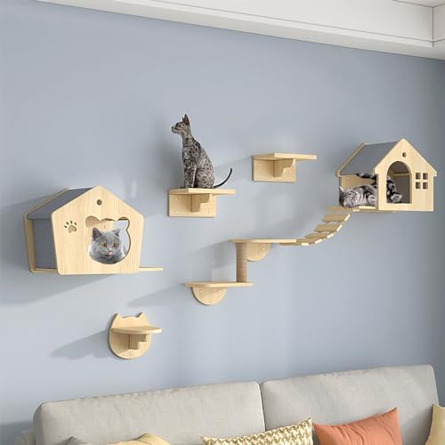 Kletterwand Katzen, Katzenkletterwand -Set, Inklusive Katzenhaus, Katzenkratzbaum, Katzenleiter, Wand-Katzenbett, Sprungplattform, DIY-freie Kombination (Size : B3-9PCS) von FATACO