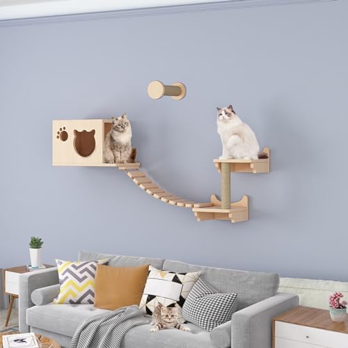 Kletterwand Katzen, Set Katzentreppe Wand, Inklusive Katzen-Hängemattenbett, Katzenleiter, Katzenkratzbaum, Katzenbrücke, Unabhängige Kreative Abstimmung, Stabil und Langlebig (Size : B1-6PCS) von FATACO