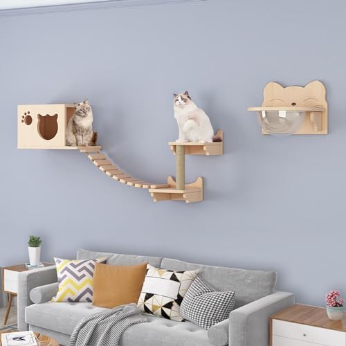 Kletterwand Katzen, Set Katzentreppe Wand, Inklusive Katzen-Hängemattenbett, Katzenleiter, Katzenkratzbaum, Katzenbrücke, Unabhängige Kreative Abstimmung, Stabil und Langlebig (Size : B3-6PCS) von FATACO