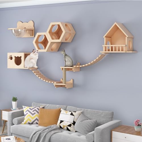 Kletterwand Katzen, Set Katzentreppe Wand, Inklusive Katzen-Hängemattenbett, Katzenleiter, Katzenkratzbaum, Katzenbrücke, Unabhängige Kreative Abstimmung, Stabil und Langlebig (Size : B5-10PCS) von FATACO