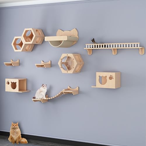 Kletterwand Katzen, Set Katzentreppe Wand, Inklusive Katzen-Hängemattenbett, Katzenleiter, Katzenkratzbaum, Katzenbrücke, Unabhängige Kreative Abstimmung, Stabil und Langlebig (Size : B8-12PCS) von FATACO