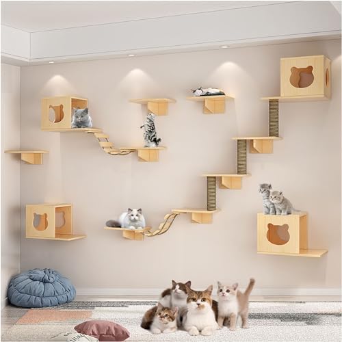 Kletterwand Katzen Ecke, Katzenregale Umfassen Katzenkratzbaum, Katzenwandstufen, Sprungplattform, Katzenbrückenleiter, Katzeneigentumshaus für Aktivität im Innenbereich von Kitty (Size : B10-17PCS von FATACO