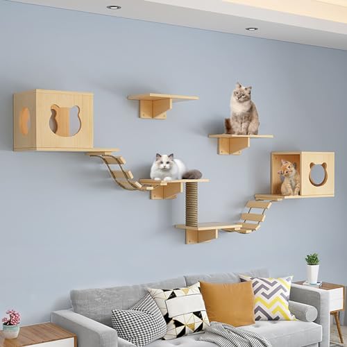 Kletterwand Katzen Ecke, Katzenregale Umfassen Katzenkratzbaum, Katzenwandstufen, Sprungplattform, Katzenbrückenleiter, Katzeneigentumshaus für Aktivität im Innenbereich von Kitty (Size : B8-9PCS) von FATACO