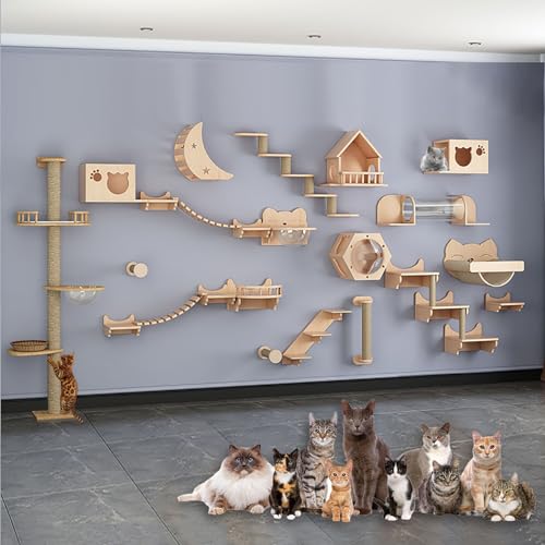 Katzen Kletterwand Set - Kratzbaum Wand, Verdicktes Brett für Einfache Wartung und Reinigung, DIY-freie Kombination (Size: B17-35PCS) von FATACO
