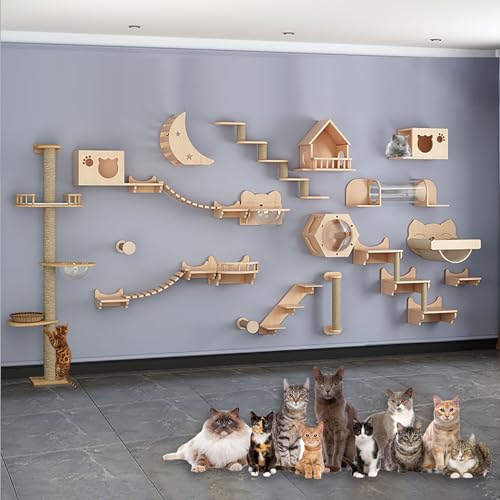 Kletterwand Katzen Ecke, Kratzbaum Wand Kletterwand, Katzen Kletterwand Set, Verdicktes Brett für Einfache Wartung und Reinigung, DIY-freie Kombination (Size : B17-35PCS) von FATACO