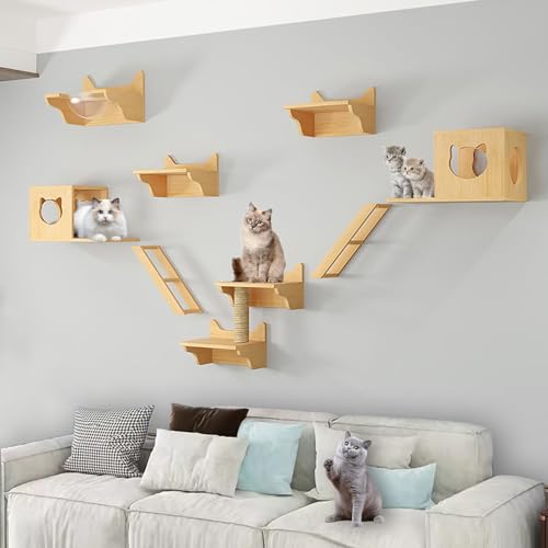 Kletterwand Katzen Ecke Katzenbaum, Katzen Kletterwand, mit Katzenhaus, Katzenkratzbaum, Katzenbrückenleiter, Können Selbst Gebaut und Frei Kombiniert Werden (Size : B9-10PCS) von FATACO