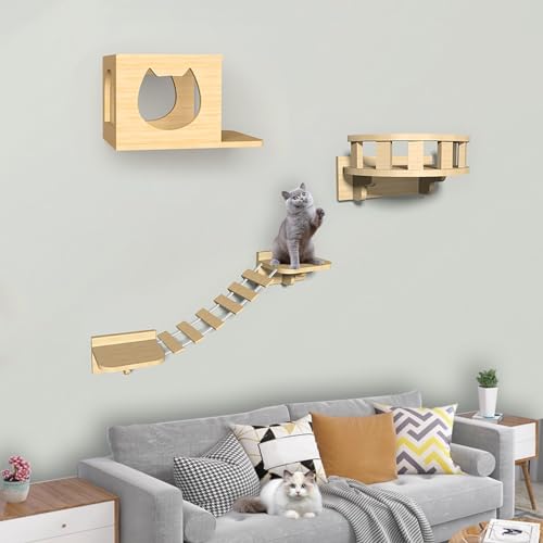 Kletterwand Katzen Holz, Katzen Kletterwand Set, Bestehend aus Katzenhaus, Katzenleiter, Katzenkratzbaum, Katzenbrücke, Verdicktem Massivholzbrett, Stabil und Langlebig (Size : B1-5PCS) von FATACO