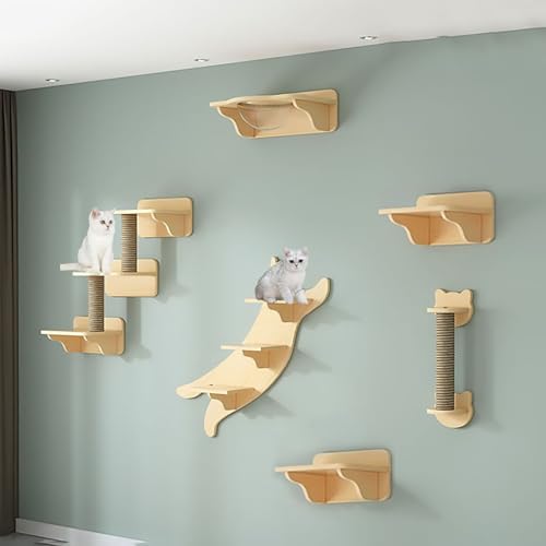 Kletterwand Katzen Holz, Katzen Wand Klettern, Katzenwandmöbel, mit Katzensitzstange, Katzenkratzer, Katzenbrücke und Katzenhaus, für Activity Indoor Kitty (Size : Style 4) von FATACO