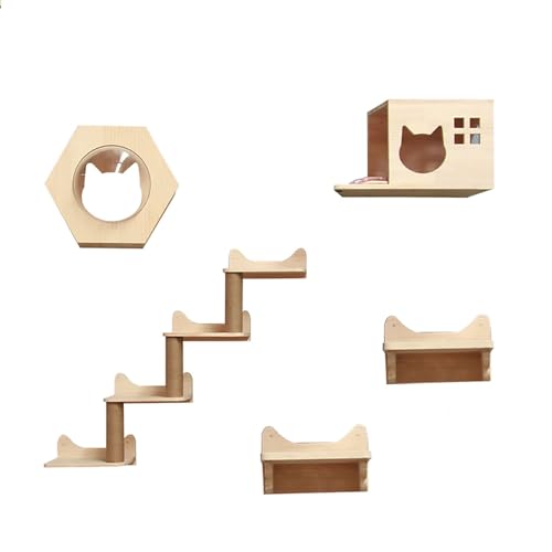 Kletterwand Katzen Holz, Katzen Wand Klettern, mit Katzenhaus, Katzenleiter, Katzenkratzbaum, Sprungplattform, 15 mm Dicke Platte (Size : Package 4) von FATACO