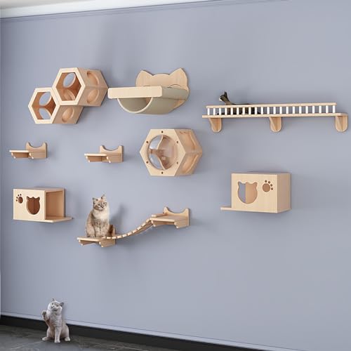 Kletterwand Katzen Holz, Katzen Wand Klettern Katzentreppe Wand, Verdickte Platte ist Robust und Langlebig, Platzsparend, Geschenk für Katze (Size : B15-12PCS) von FATACO