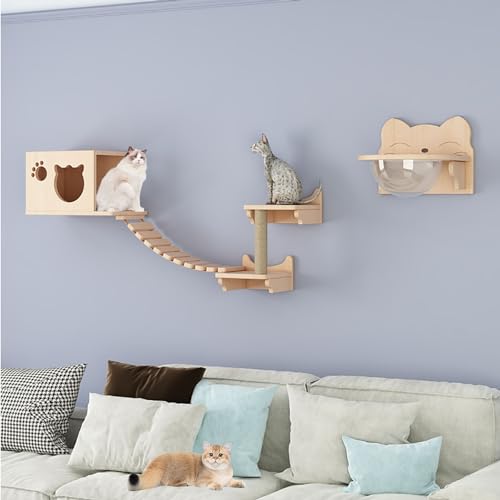 Kletterwand Katzen Holz, Katzen Wand Klettern Katzentreppe Wand, Verdickte Platte ist Robust und Langlebig, Platzsparend, Geschenk für Katze (Size : B3-6PCS) von FATACO