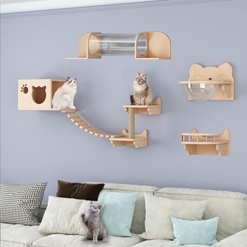 Kletterwand Katzen Holz, Katzen Wand Klettern Katzentreppe Wand, Verdickte Platte ist Robust und Langlebig, Platzsparend, Geschenk für Katze (Size : B6-8PCS) von FATACO