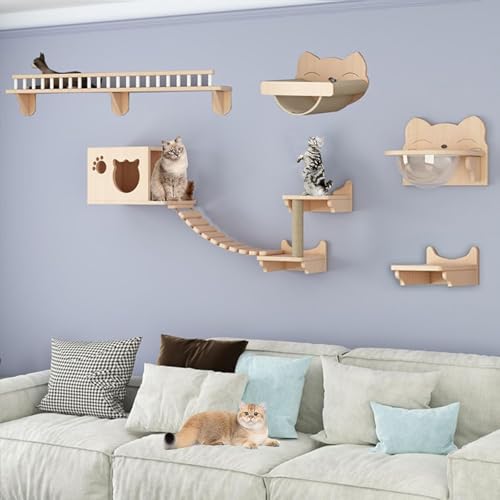 Kletterwand Katzen Holz, Katzen Wand Klettern Katzentreppe Wand, Verdickte Platte ist Robust und Langlebig, Platzsparend, Geschenk für Katze (Size : B7-9PCS) von FATACO