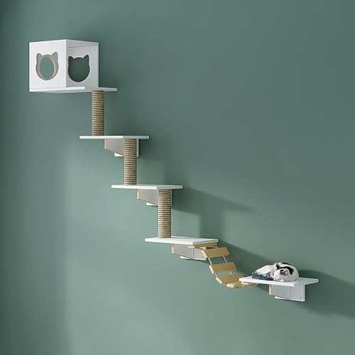 Kletterwand Katzen Holz, Katzen Wand Klettern-Set, Bestehend aus Katzenhaus, Katzenleiter, Katzenkratzbaum, Katzenbrücke, Einfache Wartung und Installation (Size : Style 1) von FATACO