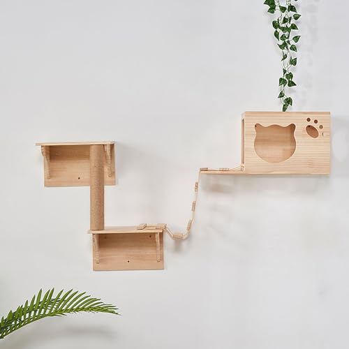 Kletterwand Katzen Holz, Katzen Wand Klettern Set, Inklusive Sprungplattformen, Leitern, Katzenhaus und Katzenkratzbaum (Size : Style 1) von FATACO