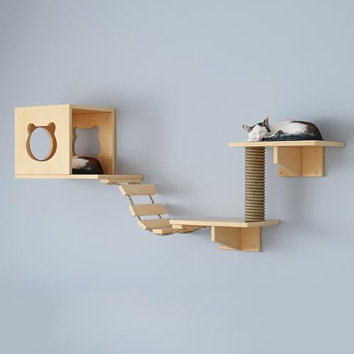 Kletterwand Katzen Holz, Katzenwand, Bestehend aus Katzenhaus, Katzenwandstufen, Katzenleiter, Katzenkratzbaum und Sprungplattform (Size : Style 1) von FATACO