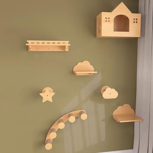 Kletterwand Katzen Holz Set, Katzen Wand Klettern und Sitzstangen für die Wand, Verdicktes und Verbreitertes Brett, Robust und Langlebig, Einfache Montage (Size : Package 4) von FATACO