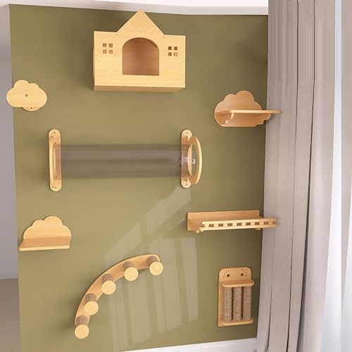 Kletterwand Katzen Holz Set, Katzen Wand Klettern und Sitzstangen für die Wand, Verdicktes und Verbreitertes Brett, Robust und Langlebig, Einfache Montage (Size : Package 5) von FATACO