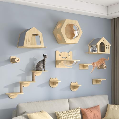 Kletterwand Katzen Set, Bestehend aus Katzenhaus, Katzentreppe Wand, Katzenkratzbaum, Katzenbrücke und Sprungplattform, Kann Durch Heimwerker Frei Kombiniert Werden (Size : B4-15PCS) von FATACO