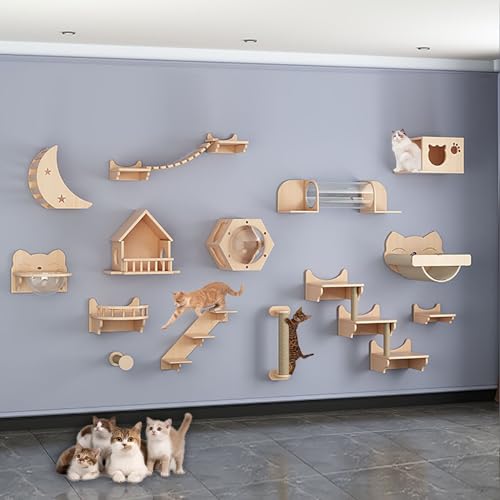 Kletterwand Katzen Set, Katzen Kletterwand, Katzentreppe für Wandset, Frei Kombinierbar, die Verdickte Platte ist Stark und Langlebig, für Activity Indoor Kitty (Size : B10-20PCS) von FATACO