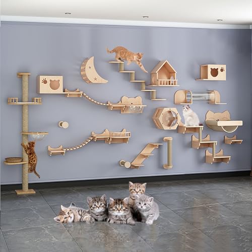 Kletterwand Katzen Set, Katzen Kletterwand, Katzentreppe für Wandset, Frei Kombinierbar, die Verdickte Platte ist Stark und Langlebig, für Activity Indoor Kitty (Size : B11-35PCS) von FATACO