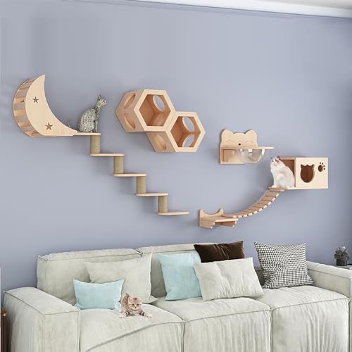 Kletterwand Katzen Set, Katzen Kletterwand, Katzentreppe für Wandset, Frei Kombinierbar, die Verdickte Platte ist Stark und Langlebig, für Activity Indoor Kitty (Size : B6-16PCS) von FATACO