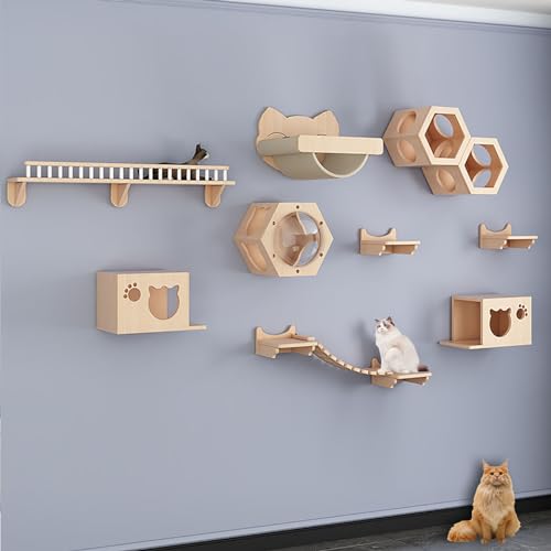 Kletterwand Katzen Set, Katzen Kletterwand, Katzentreppe für Wandset, Frei Kombinierbar, die Verdickte Platte ist Stark und Langlebig, für Activity Indoor Kitty (Size : B9-12PCS) von FATACO