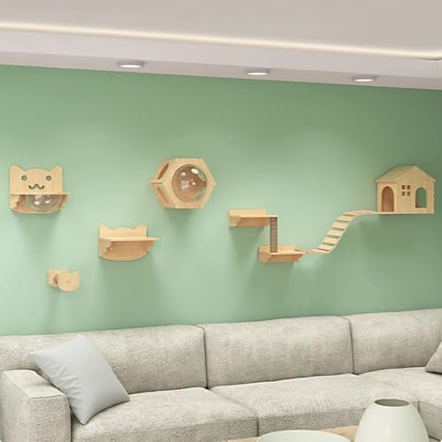 Kletterwand Katzen Set, Katzen Wand Klettern, 15 mm Dicke Massivholzplatte, Einfache DIY-Montage (Size : Style 2) von FATACO