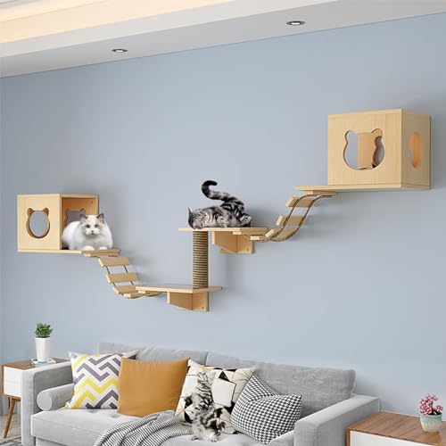 Kratzbaum Wand-Set, Kletterwand Katzen Umfassen Katzenhaus, Katzenkratzbaum, Katzenwandstufen, Sprungplattform, Katzenbrückenleiter zum Schlafen und Spielen Mit Katzen (Size : B2-7PCS) von FATACO