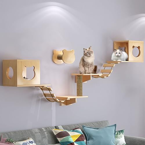 Kratzbaum Wand-Set, Kletterwand Katzen Umfassen Katzenhaus, Katzenkratzbaum, Katzenwandstufen, Sprungplattform, Katzenbrückenleiter zum Schlafen und Spielen Mit Katzen (Size : B3-8PCS) von FATACO