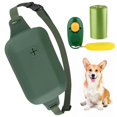 FATIRO Silikon-Hundetrainingstasche, wasserdichte Leckerli-Tasche für Haustiere, mit Hundeklicker für Training, integrierter 1 Kotbeutelspender, Dunkelgrün (Grün) von FATIRO