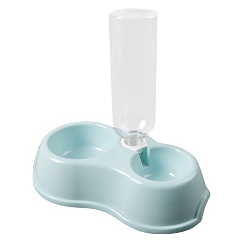 FAUOSWUK Wasser- und Futternapf-Set, 2-in-1-Wasserspender für Hunde, Verhindert das Umkippen, Rund, Automatischer Katzenfutterspender, Haustier-Wasserspender mit Trinkflasche Doppelte (Blau) von FAUOSWUK