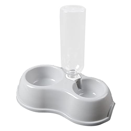 FAUOSWUK Wasser- und Futternapf-Set, 2-in-1-Wasserspender für Hunde, Verhindert das Umkippen, Rund, Automatischer Katzenfutterspender, Haustier-Wasserspender mit Trinkflasche Doppelte (Grau) von FAUOSWUK