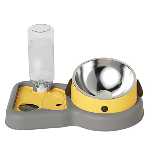 FAUOSWUK Wasser- und Futternapf-Set, 500 Ml 2-in-1-Wasserspender für Hunde, Verhindert das Umkippen des Automatischen Katzenfutters Doppelte Katzennäpfe für Hunde und Katzen (Gelb 500 ml) von FAUOSWUK
