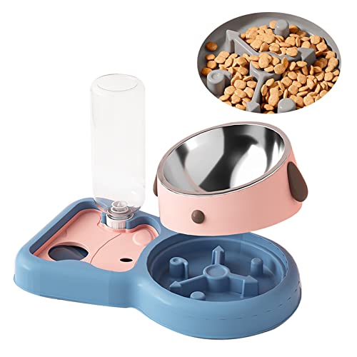 FAUOSWUK Wasser- und Futternapf-Set, 500 Ml 2-in-1-Wasserspender für Hunde, Verhindert das Umkippen des Automatischen Katzenfutters Doppelte Katzennäpfe für Hunde und Katzen (Rosa 500 ml) von FAUOSWUK