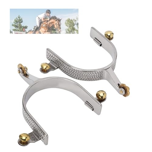 Sporen aus Edelstahl Retro Pferdesporen, 8 cm Innendurchmesser, Western Sporen, Pferdestiefel Sporen, Western Edelstahl Roping Sporen mit Messing Zahnrad Sporen Dekoration von FAUOSWUK