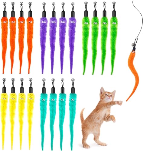 FAURAPMNG 20 Stück Katzenwurm-Teaser-Nachfüllpackungen, interaktives Katzenstab-Spielzeug, sortierte Teaser-Nachfüllungen mit Glocken, Kätzchenstäbe, Spielzeug für Indoor-Katzen-Trainingsgerät FAURAPMNG 20 Stück Katzenwurm-Teaser-Nachfüllpackungen, interaktives Katzenstab-Spielzeug, sortierte Teaser-Nachfüllungen mit Glocken, Kätzchenstäbe, Spielzeug für Indoor-Katzen-Trainingsgerät von FAURAPMNG