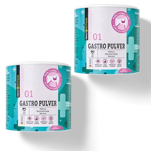 FAVLY – Gastro Pulver Magen Darmflora für Hunde 2x300g Set – Getreidefreies Ergänzungsfuttermittel bei Sodbrennen, Grasfressen & Erbrechen – Futtertopping mit Rotulmenrinde, Möhren & Wermut von FAVLY Petfood