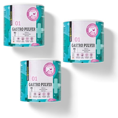FAVLY – Gastro Pulver Magen Darmflora für Hunde 3x300g Set – Getreidefreies Ergänzungsfuttermittel bei Sodbrennen, Grasfressen & Erbrechen – Futtertopping mit Rotulmenrinde, Möhren & Wermut von FAVLY Petfood