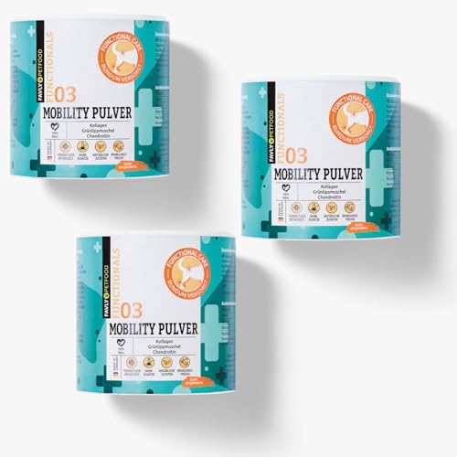 FAVLY – MOBILITY Pulver für Hunde 3x250g Set – natürliche Gelenkunterstützung mit Grünlippmuschelpulver, Kollagen, Chondroitin & MSM – bei Problemen des Bewegungsapparats – getreidefrei & ohne Zusätze von FAVLY Petfood