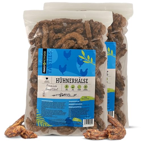 FAVLY Petfood Premium Hühnerhälse für Hunde 2000g - luftgetrockneter Kauartikel 100% natürlich - splitterfrei - natürliche Zahnpflege - für Welpen & große Hunde (2er Pack) von FAVLY Petfood