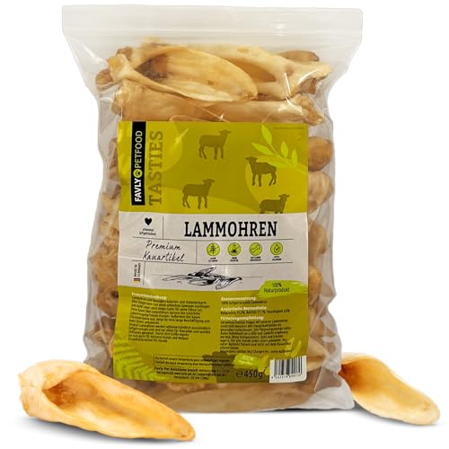 FAVLY Petfood Premium Lammohren für Hunde 450g - luftgetrockneter Kauartikel 100% natürlich - splitterfrei - natürliche Zahnpflege - für Welpen & große Hunde von FAVLY Petfood