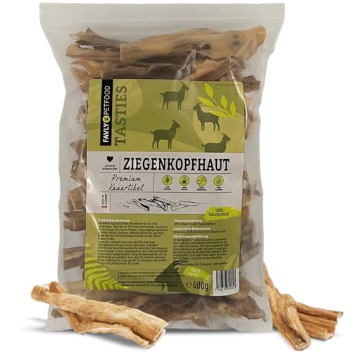 FAVLY Petfood Premium Ziegenkopfhaut für Hunde 1200g - luftgetrockneter Kauartikel 100% natürlich - splitterfrei - natürliche Zahnpflege - für kleine & große Hunde (2er Pack) von FAVLY Petfood