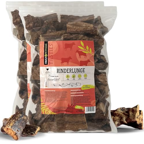 FAVLY Petfood Premium Rinderlunge für Hunde 1800g - luftgetrockneter Kauartikel 100% natürlich - splitterfrei, weich - natürliche Zahnpflege - für Welpen & große Hunde (2er Pack) von FAVLY Petfood