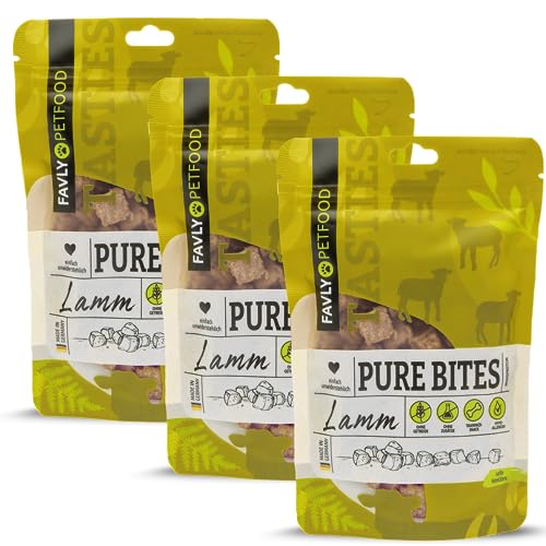 FAVLY Petfood Pure Bites Lamm: Trainingsleckerli für Hunde - Sorte: Lamm (Monoprotein) 360g - getreidefrei, zuckerfrei, kleines & softes Hundeleckerli - hohe Akzeptanz (3er Pack) von FAVLY Petfood