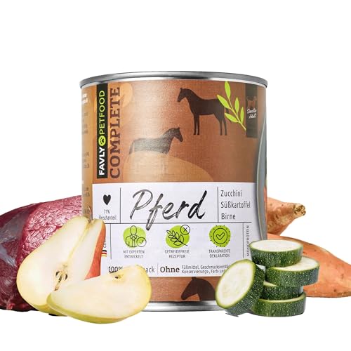 Favly Hundefutter Pferd mit Zucchini, Süßkartoffel & Birne 12x800g – Premium Nassfutter für Hunde mit Allergien von FAVLY Petfood