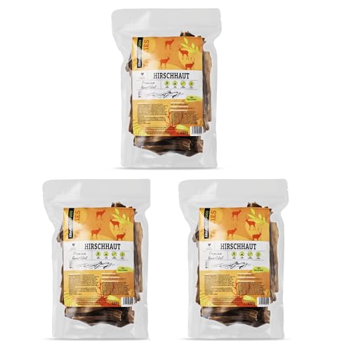 Favly Premium Hirschhaut 3x600g – Getrocknete Hirschhaut für Hunde, naturbelassen & lecker von FAVLY Petfood