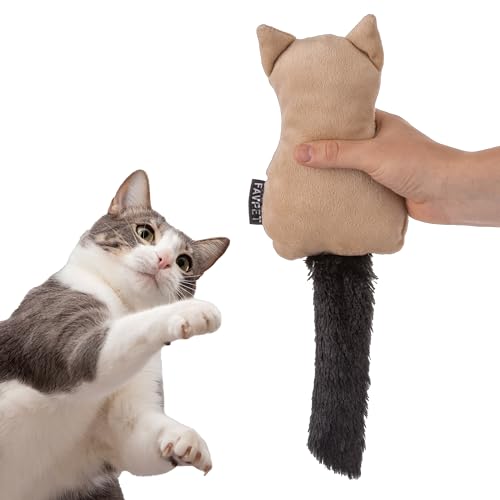 FAVPET Plüsch Katzenspielzeug mit Glöckchen, Schmusekissen für Katzen,Spielzeug Plüschtiere, Kuscheltier für Katzen, Plüsch Katze, Spielzeug für Kitten (Beige) von FAVPET