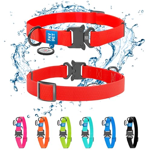 FAVPET Wasserdicht Biothane Halsband Hund Verstellbar, Bunte Hundehalsbänder mit Cobra Schnalle und QR Code Anhänger, Halsband Hund Grosse Hunde, Halsband Hund Klein, Welpen Halsbänder (Rot, XS) von FAVPET